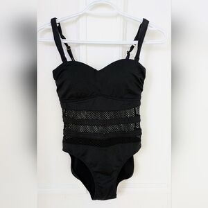 La Vie En Rose Black Mesh Panel One-Piece Swimsuit